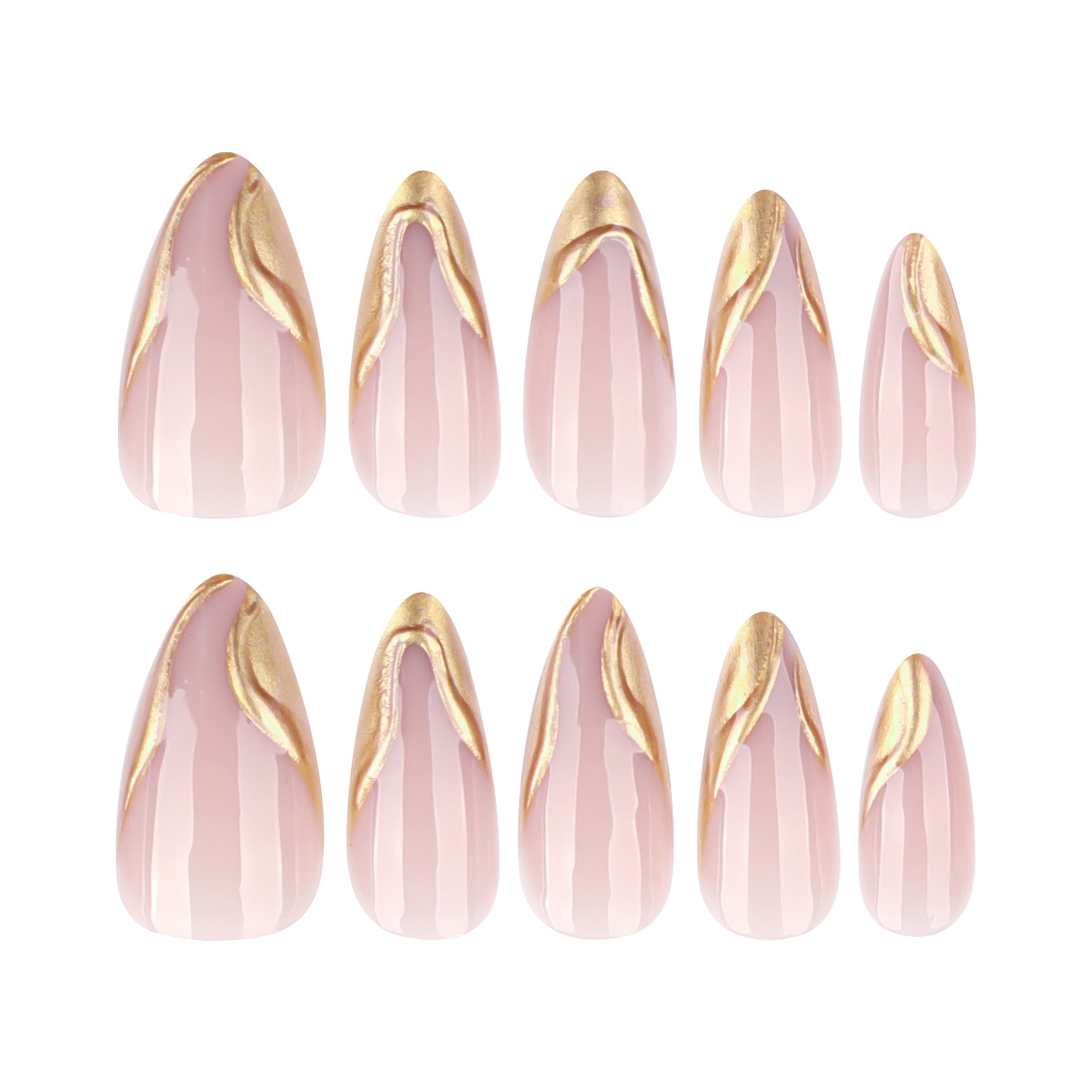 Unhas postiças amêndoa curtas bronzeadoras 3D