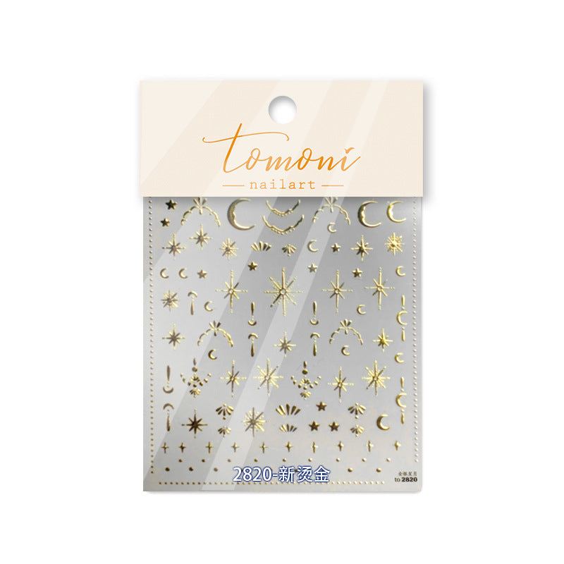 Gold & Silver Celestial Nail Stickers – 3D Embossed Star & Moon Set