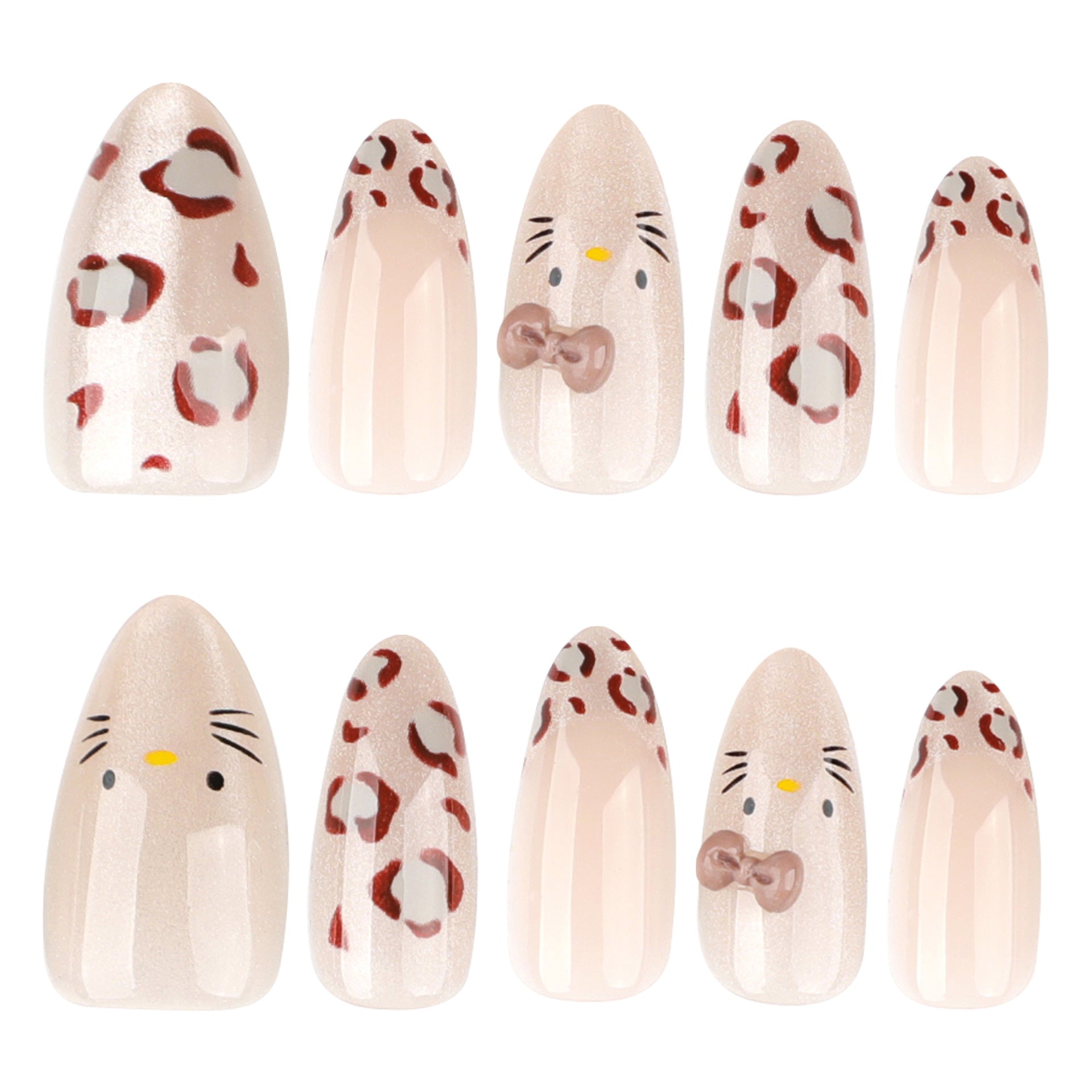Leopard Nude Gradient Nails with Cute Animal Detail