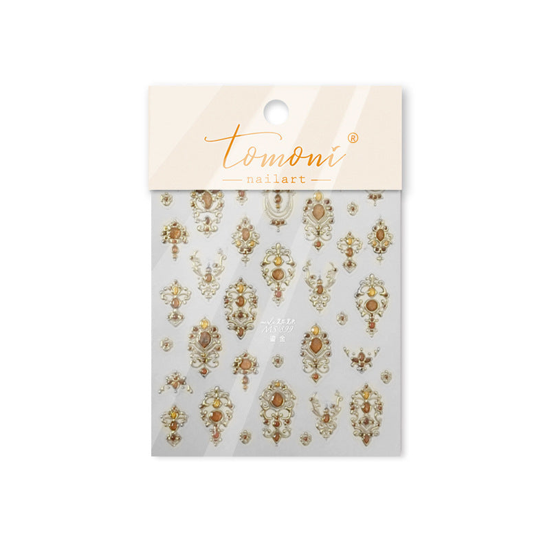 Gold Amber Vintage Ornate Frame: "Baroque Amber Jewel" – 5D Embossed Nail Sticker