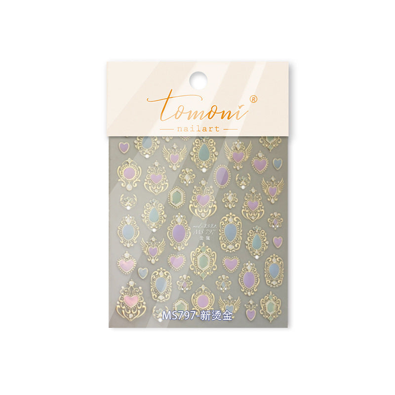 Gold Vintage Gem Frame & Heart: "Regal Antique Gemstone" – 5D Embossed Nail Sticker