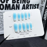 Unhas postiças artesanais, aerógrafo, blush azul-oceano e branco, remendo de unha médio e longo, remendo de unha simples Spice Girl usável ｜ 365nails