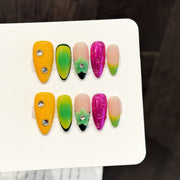 365nails: "Neon Tropics" – 3D Floral & Gradient Handmade Coffin Nails