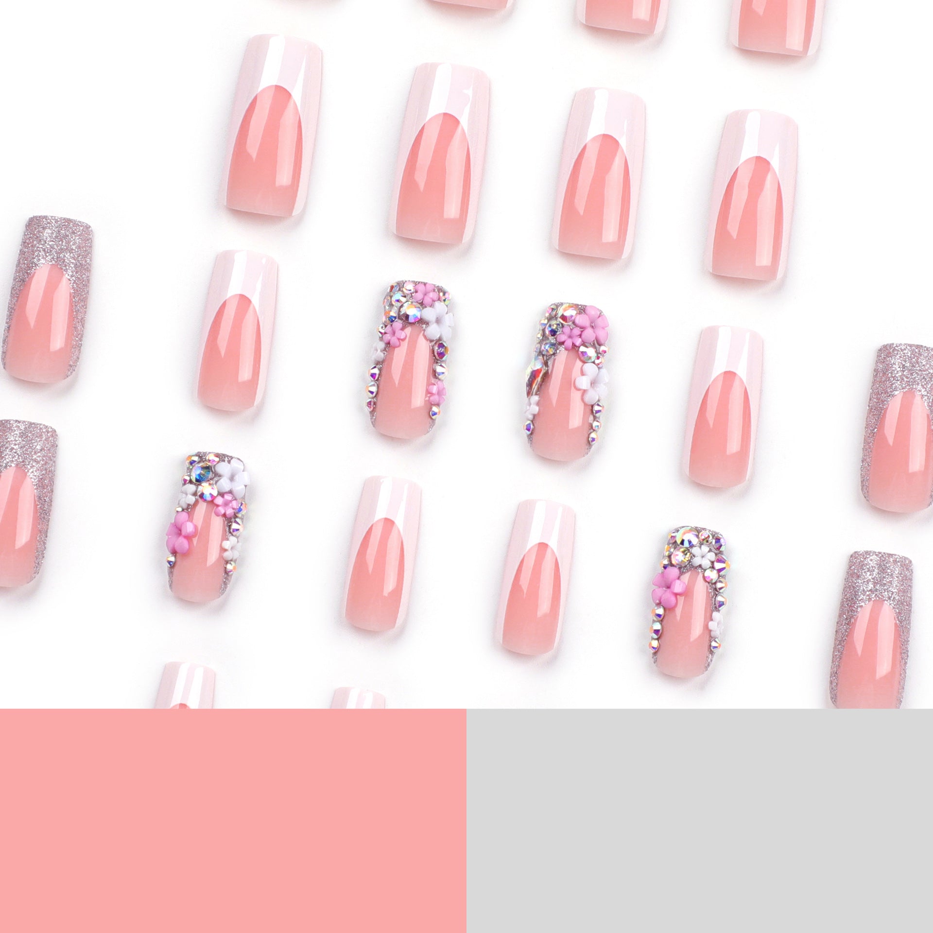 Spice Girls usam unhas médias e longas com bordas brancas e flores, adesivos para unhas｜365nails