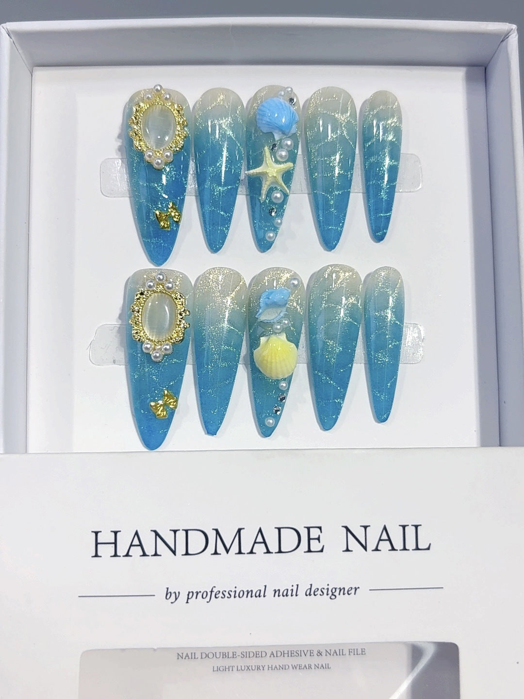 Ocean Wave Cat Eye Shell Press On Nails