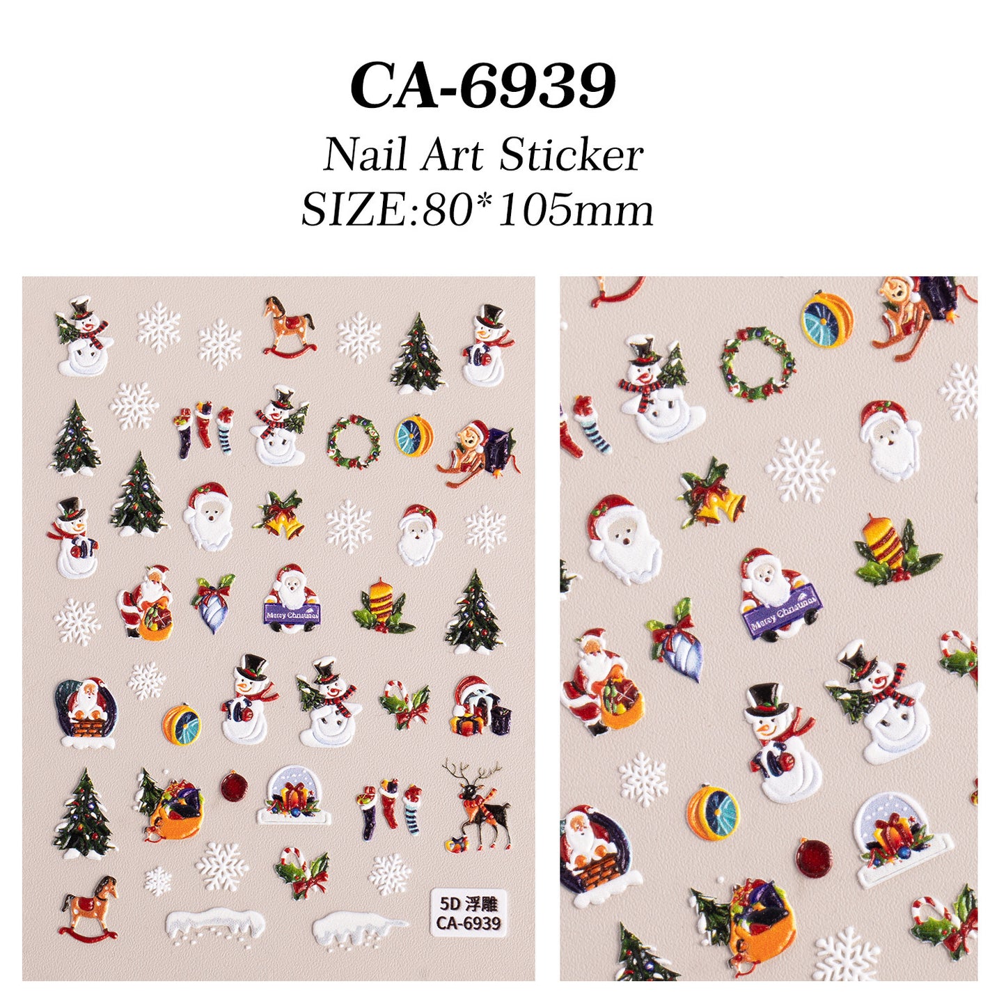 Christmas Themed Nail Art Sticker 5D Embossed Three-dimensional Santa Elk Nail Sticker Ornament CA