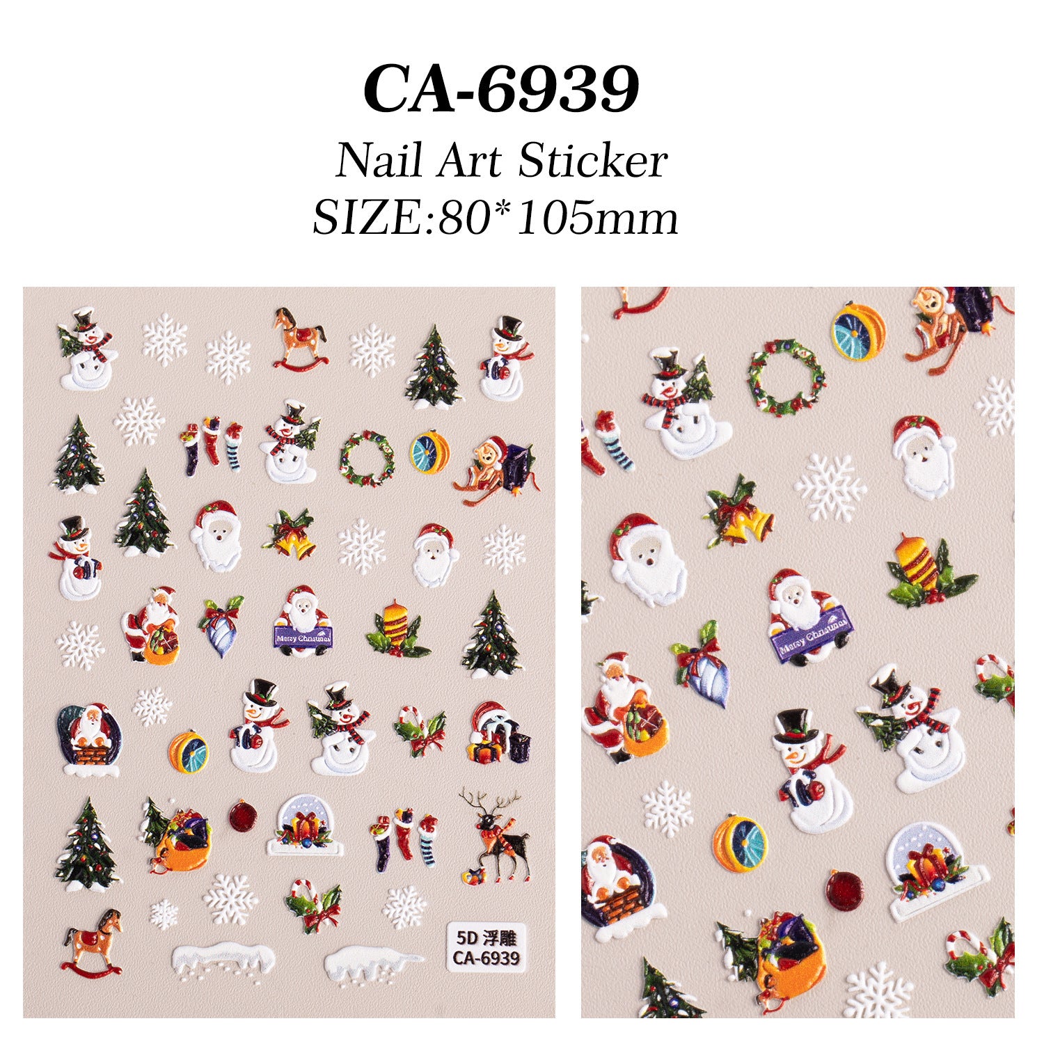 Christmas Themed Nail Art Sticker 5D Embossed Three-dimensional Santa Elk Nail Sticker Ornament CA