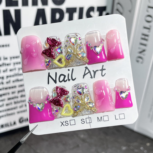 Unhas bico de pato transparentes com blush francês, unhas postiças fofas e com gotas de água, atacado de fábrica｜365nails