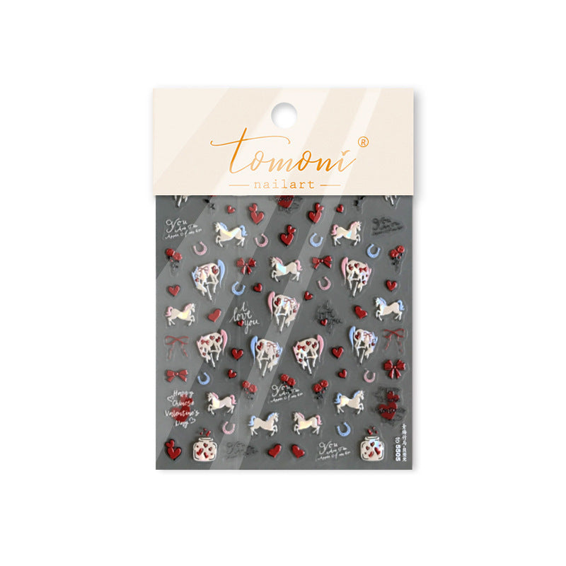 Love Horse & Heart – Romantic Valentines Nail Art Stickers