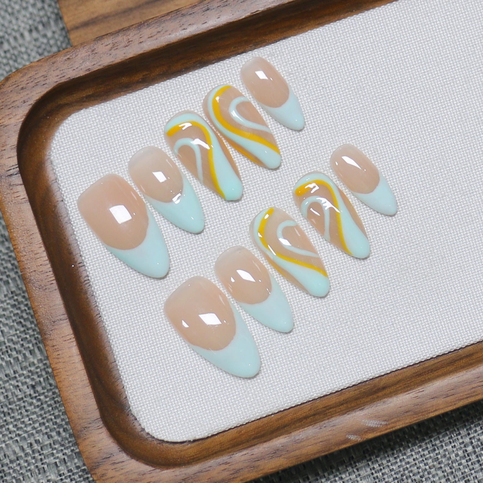 Beach Wave: "Mint Tropic" – Long Almond Press-On Nails