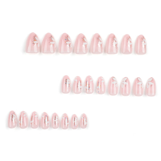 Simple Pink   Wind Flower Glitter Film Short Press-on Nails ｜365nails
