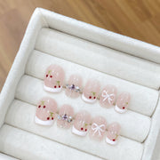 365nails: "체리 크림" – 수제 손그림 과일 & 리본 프렌치 팁 네일