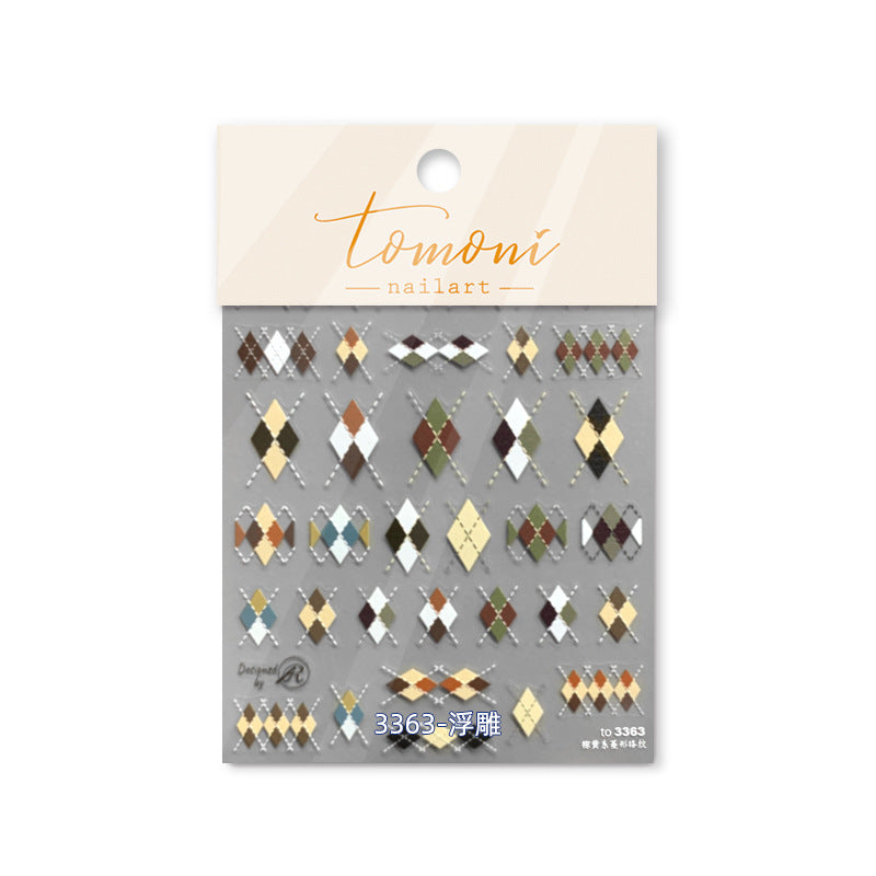 Argyle Plaid Embossed: "Vintage Preppy" – 5D Embossed Nail Sticker