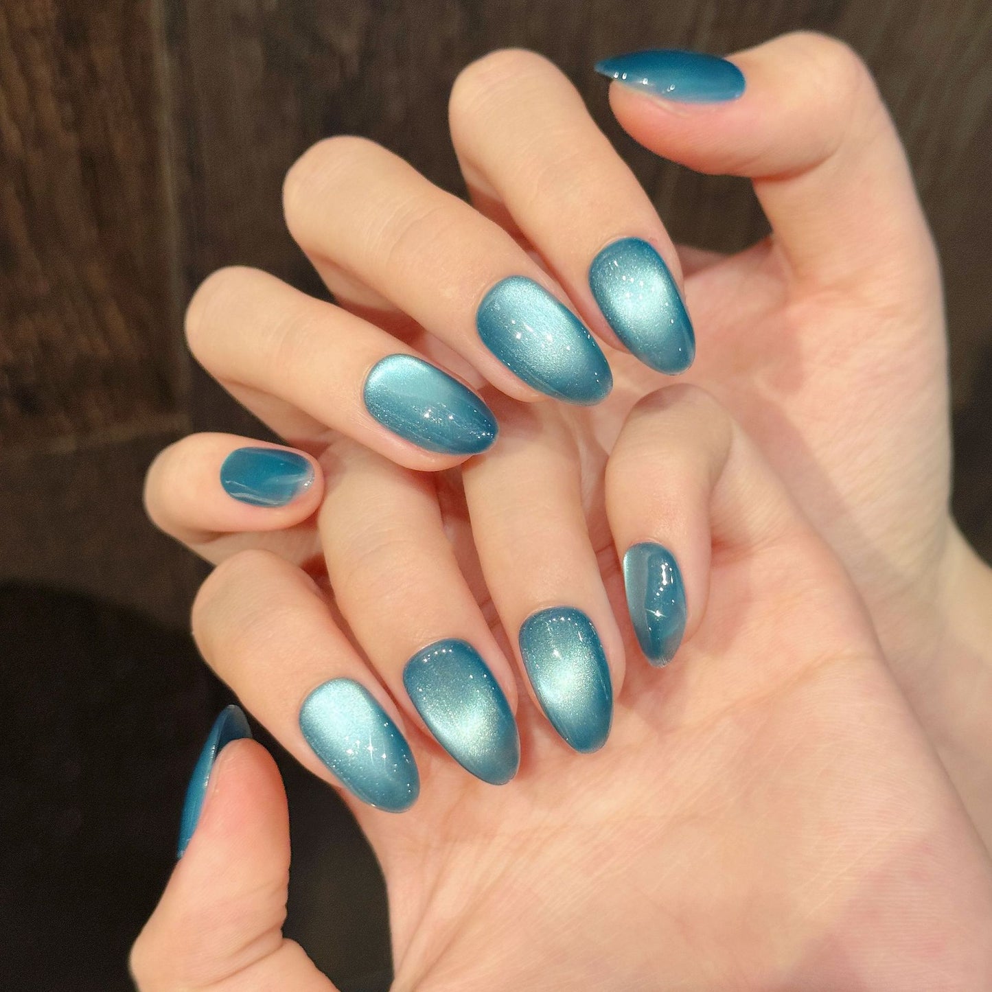 Solid Aqua Blue Glossy Press On Nail Set
