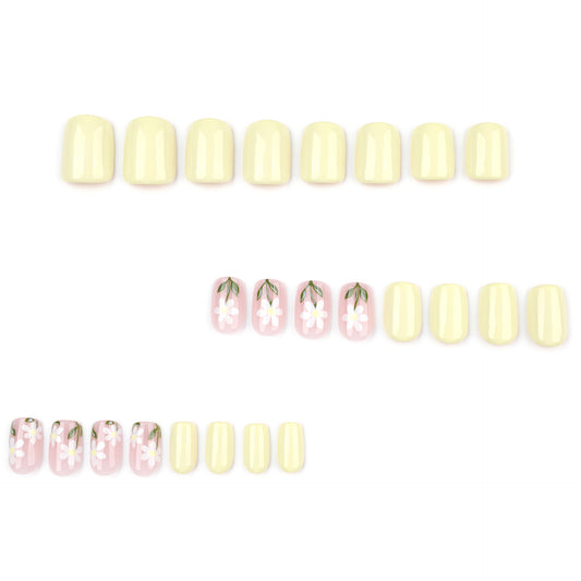 Summer ins wind short square nail wearing fake nail small fresh daisy flower nail art wholesale｜365nails