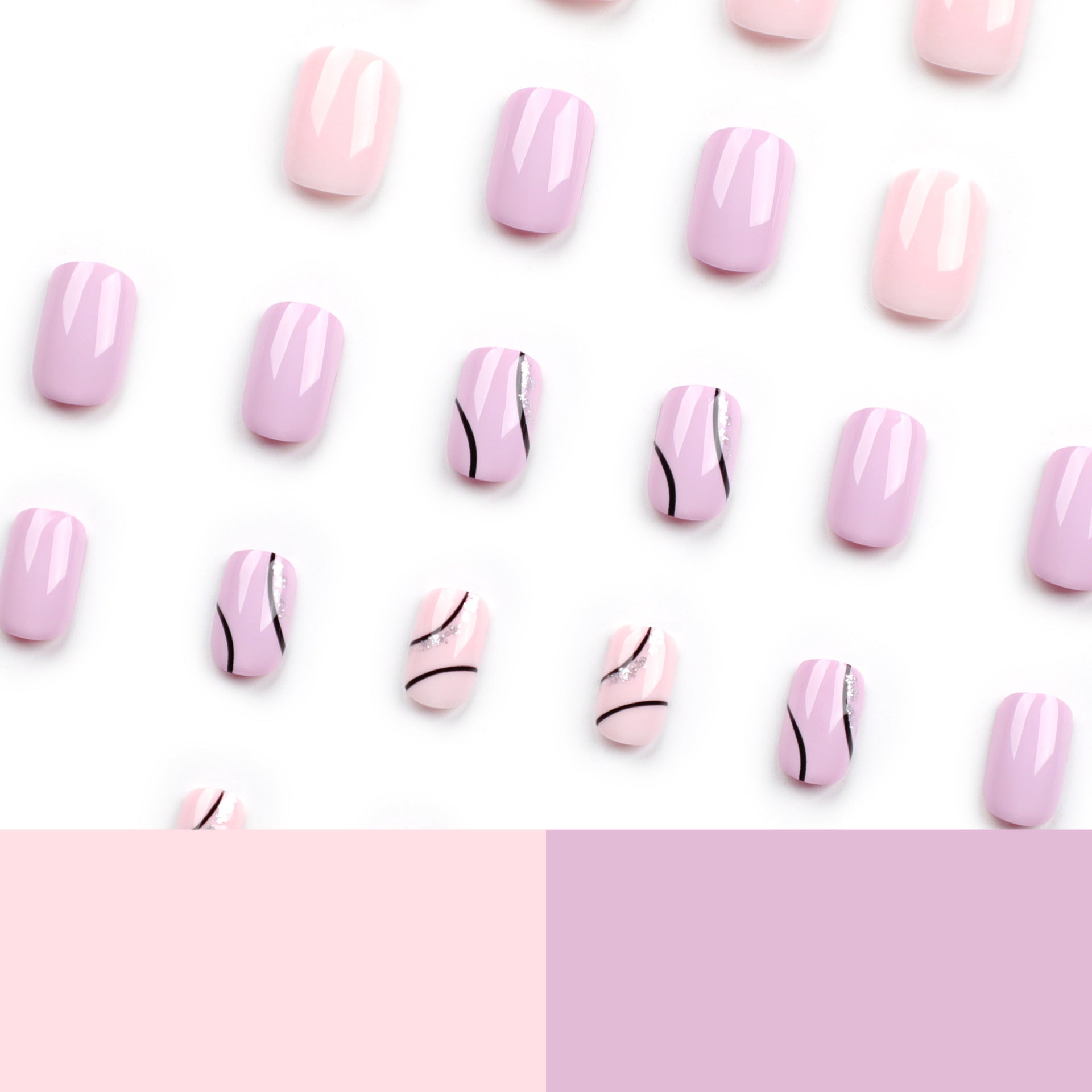 純色短款穿戴甲 簡約線條指甲貼片 批發｜365nails
