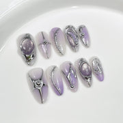Futuristic Silver Chrome Liquid Metal Lavender Press-On Nails