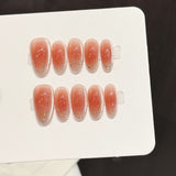 Sunset Glow Collection: "Coral Dusk" – Medium Almond Press-On Nails