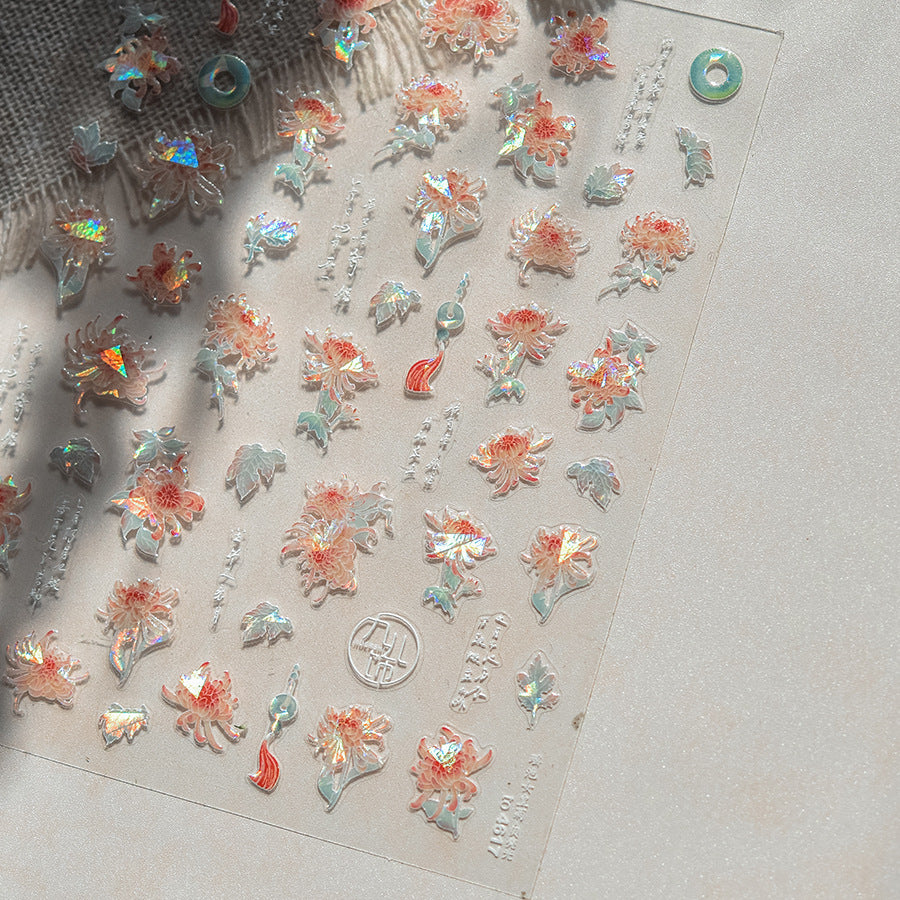 Aurora Chrysanthemum Collection: "Hologram Bloom" – 3D Holographic Nail Sticker