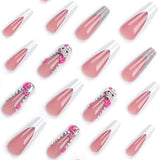 French white edge manicure nail patch  flash diamond  wholesale nail piece long nail piece｜365nails