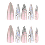 Silver Chrome 3D Butterfly Stiletto Fantasy Press On Nails