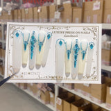 Icy Blue Crystal Drip Elegant Press On Nails