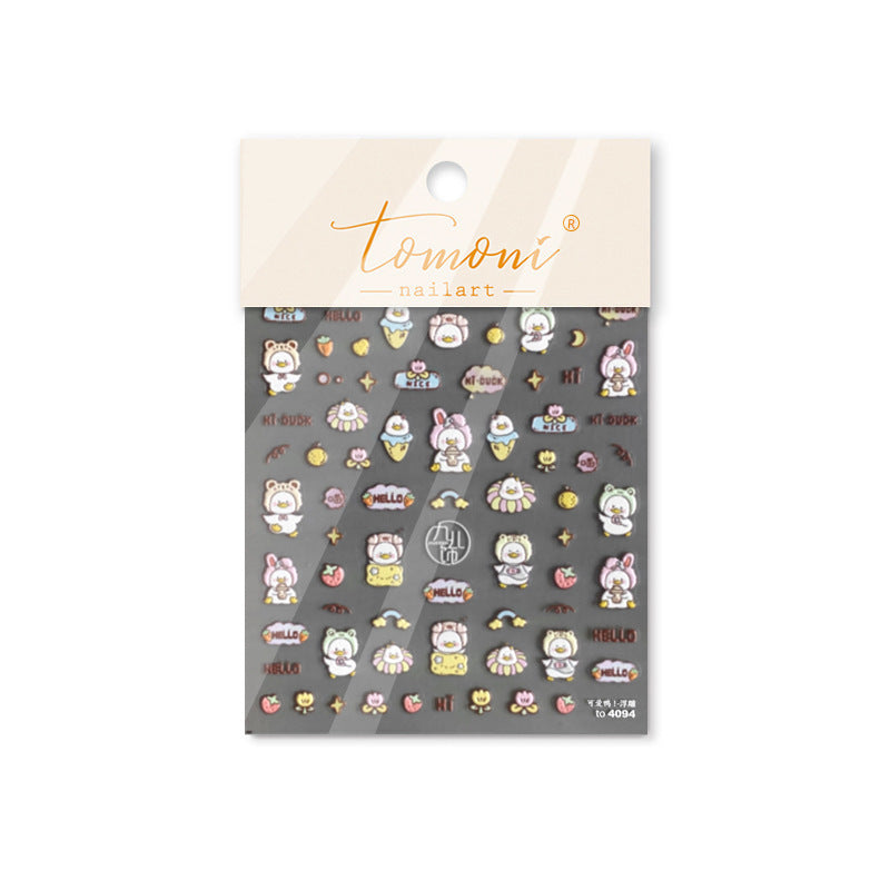 Happy Animal Collection: "Cute Happy Animals & Rainbow" – 3D Embossed Nail Sticker