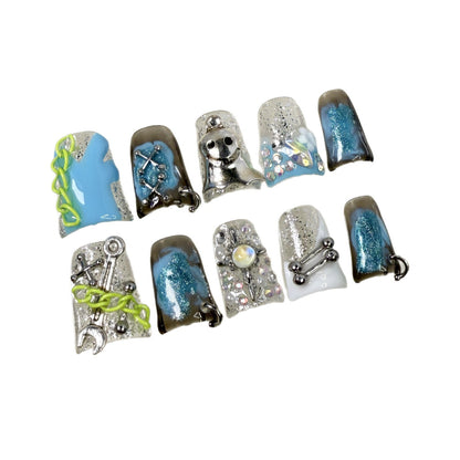 Europe, America, Halloween duck bill nail ice transparent flash smudging cat eye manicure removable Handmade press on nails｜365nails