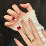Gold Red Bow Holiday Press On Nails Set