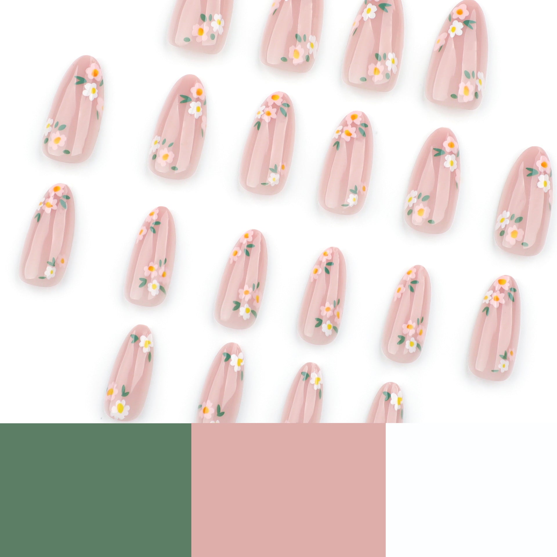 Flower fake nail manicure simple ins wind    spring and summer almond nail fake nails｜365nails