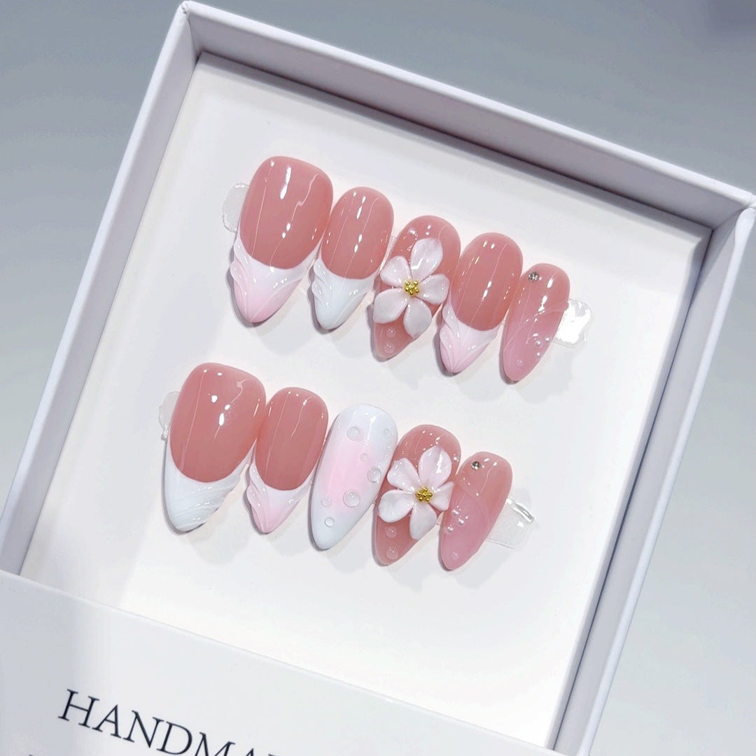 Sakura Petal: "Pink Floral" – Almond Press-On Nails
