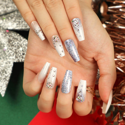 Christmas press on nails snowflake love snowman manicure short almond bow  long nail wholesale｜365nails