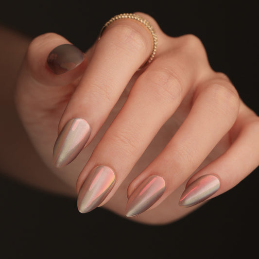 nail film short almond-shaped wearable nail film finished product wholesale Aurora cat eye simple manicure fake nails｜365nails
