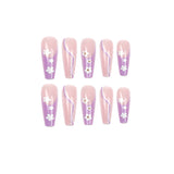 Peça de arte para unhas, balé longo roxo, produto acabado, atacado, linha de flores pequenas, remendo de unha em pó dourado ｜365nails