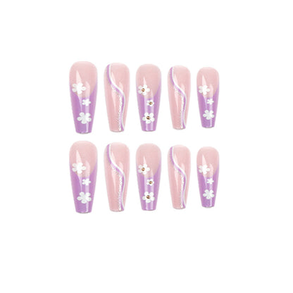 Nail art piece Purple long ballet  wholesale finished product Small flower line Gold powder nail patch ｜365nails