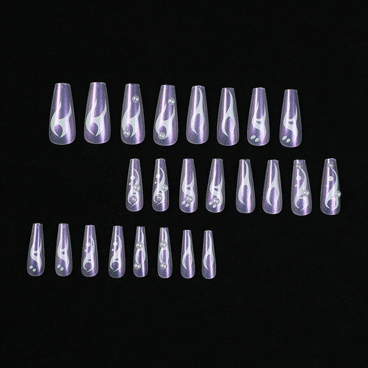 Wear nail long fake nail aurora wear nail white flame pearl nail piece finished product removable nails｜365nails