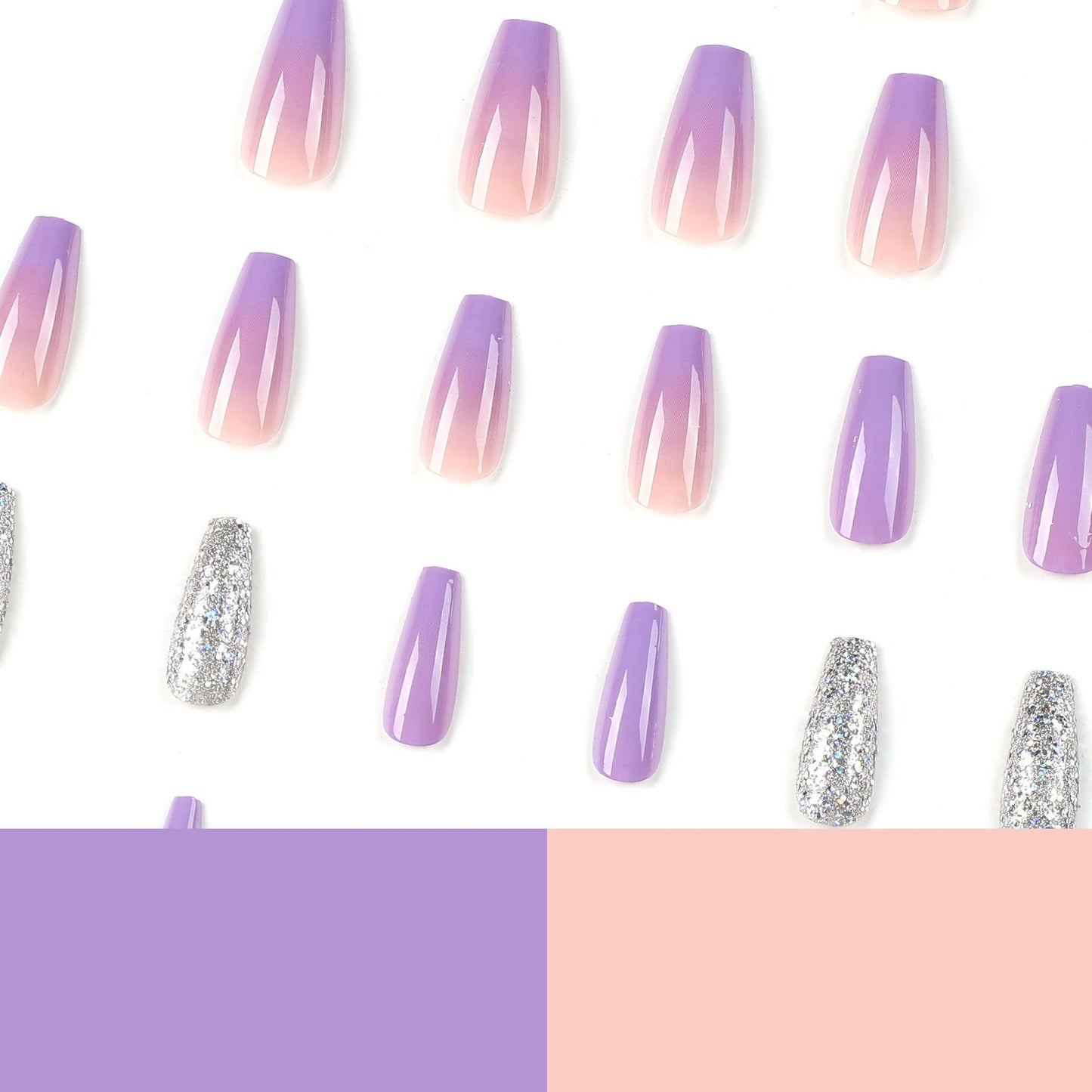 Wearable nail sticker Purple gradual change Wearable nail piece Finished silver sequined fake nail Removable finished nail｜365nails