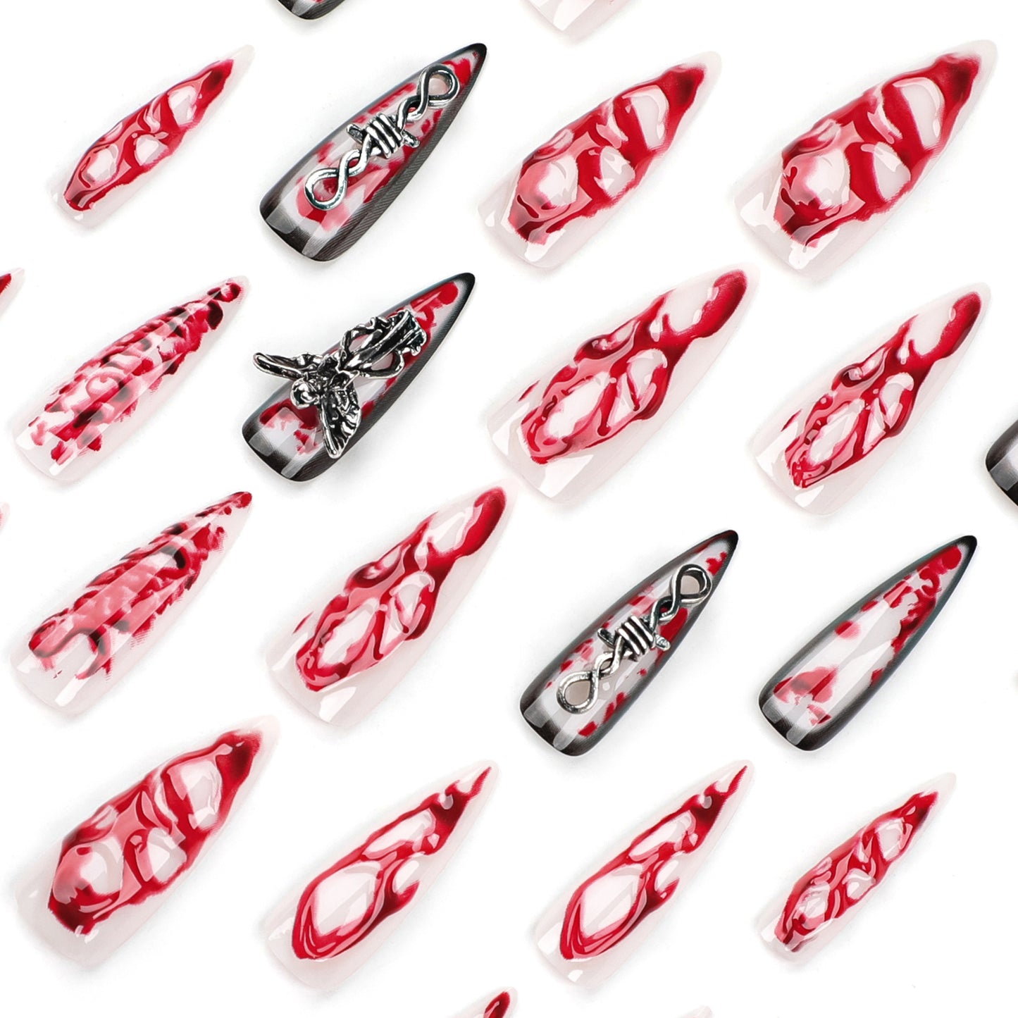 Halloween extra long pointed nail art, hot-selling angels in Europe and America, wearing nail 3D smudging fake nails press on nails｜365nails