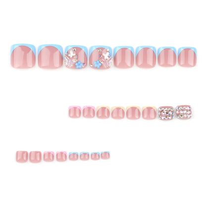 Uñas francesas para los pies con punta de taladro, uña mariposa, pieza de uña, destello de diamante, manicura de pie corta | 365nails