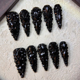 Black Crystal Stiletto Press On Nails