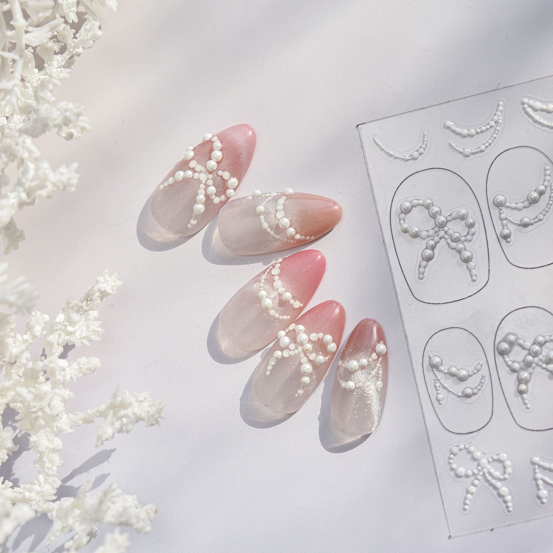 Bridal Bow & Crystal: "Ethereal Elegance" – 3D Embossed Nail Sticker