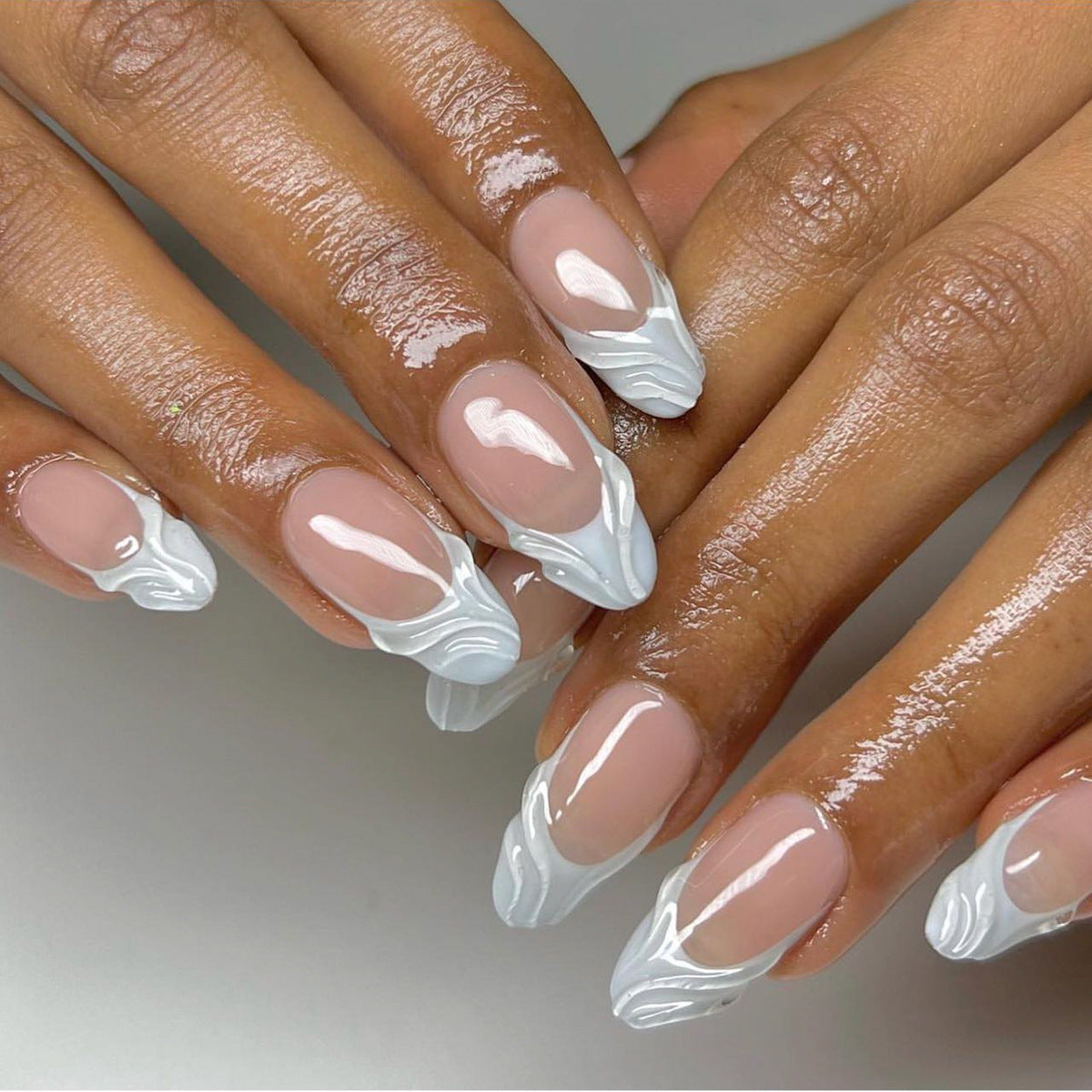 3D three-dimensional water ripple press on nails French light blue manicure fake nail short simple nail finished product wholesale｜365nails
