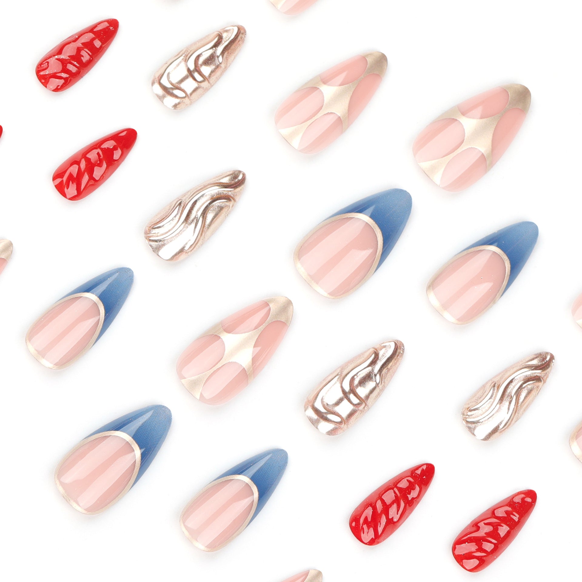 半手工製 金屬光澤 法式 紅色 純色 3D 甲片 成品 批發｜365nails