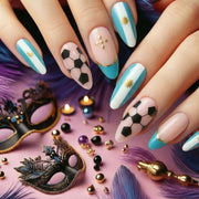 World Cup Argentina Flag Football Gold Accent Press-On Nails (Stiletto/24pcs/Fashion)