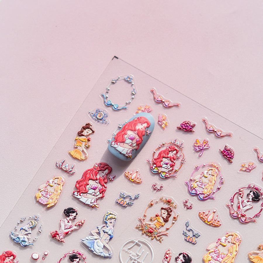 Disney Princess Nail Stickers – 5D Embossed Fairytale Set