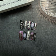 365nails: "Ethereal Mist" – 3D 추상 마블 수제 코핀형 네일
