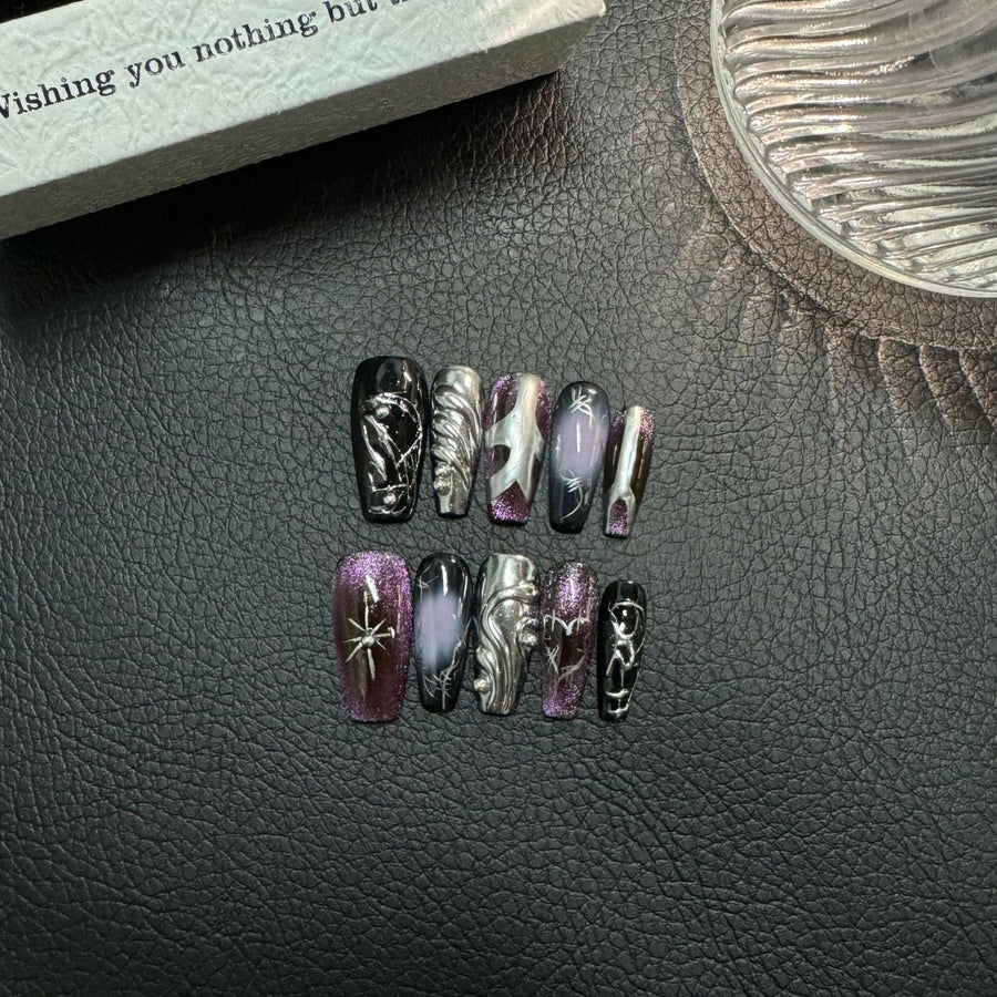 365nails: "Ethereal Mist" – 3D Abstract Marble Handmade Coffin Nails