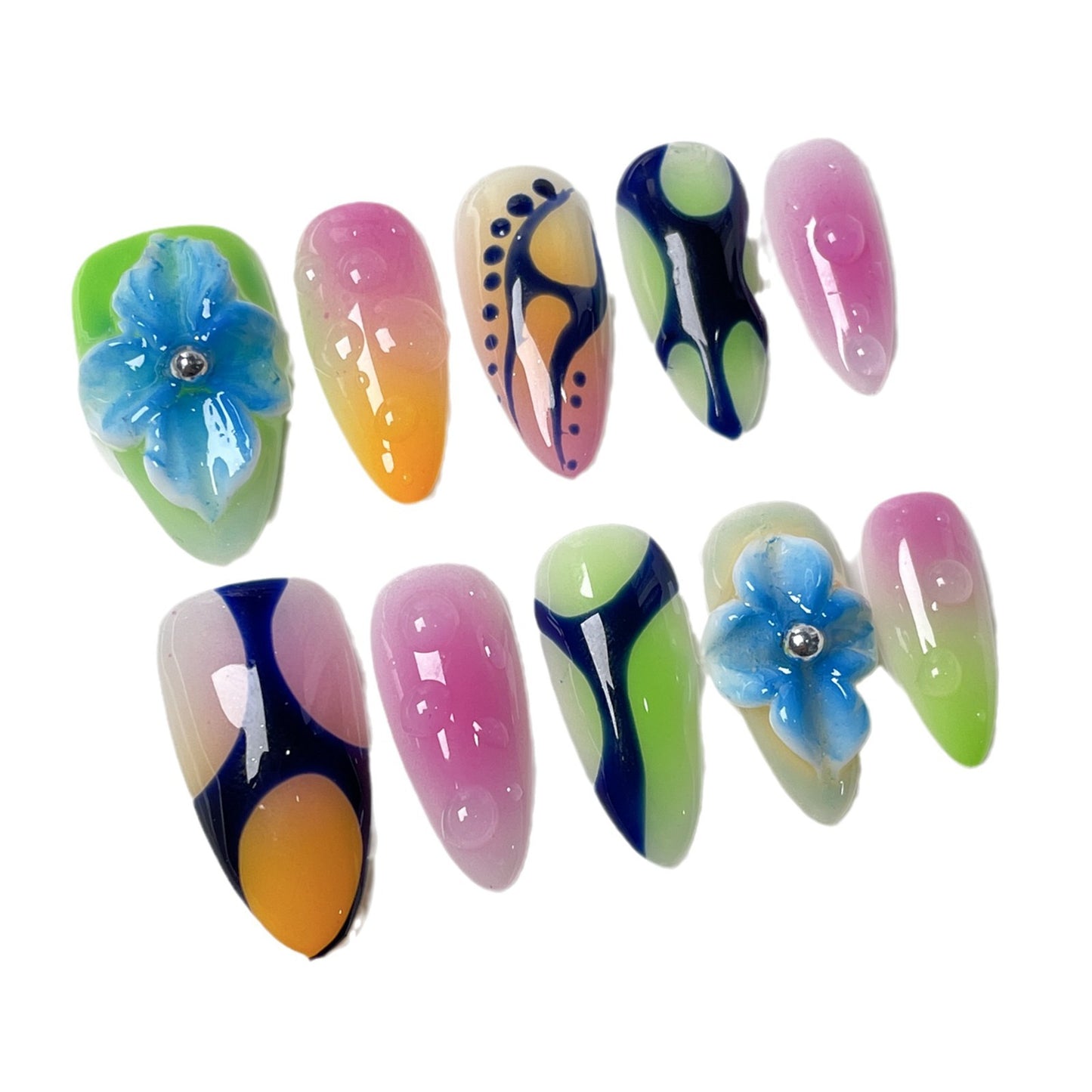 Hand-painted irregular lines, three-dimensional engraved nail art,   almond nail｜365nails