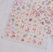 Floral Bunny Garden: "Spring Bunny Picnic" – 5D Embossed Nail Sticker