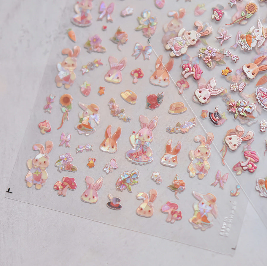 Floral Bunny Garden: "Spring Bunny Picnic" – 5D Embossed Nail Sticker